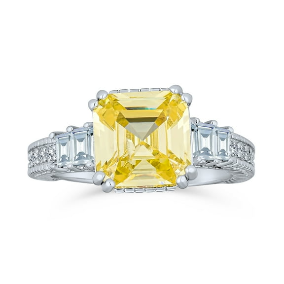 Bling Jewelry Womens Elegant Art Deco 2CT Canary Yellow CZ Asscher Cut Engagement Ring with Baguettes