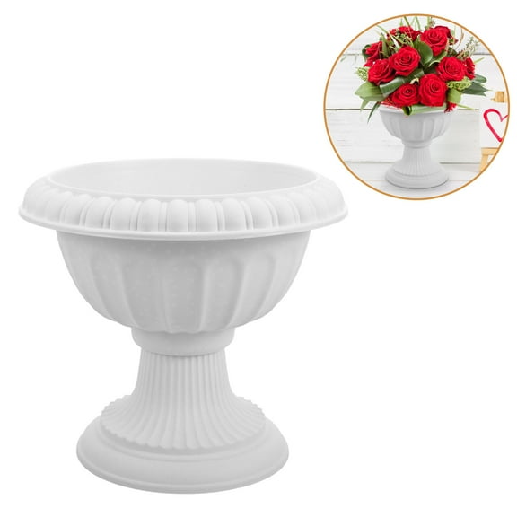 Hytrove Urn Flower Pot Flowerpot Plastic 2Pcs White Walkway