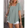 thumbnail image 2 of Camiseta de Jacquard plisada con cuello cuadrado para mujer, camisetas de manga corta de burbuja, Tops de Color sólido, camisetas informales de viaje para mujer, estilo dulce, 2 of 4
