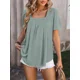 thumbnail image 3 of Camiseta de Jacquard plisada con cuello cuadrado para mujer, camisetas de manga corta de burbuja, Tops de Color sólido, camisetas informales de viaje para mujer, estilo dulce, 3 of 5