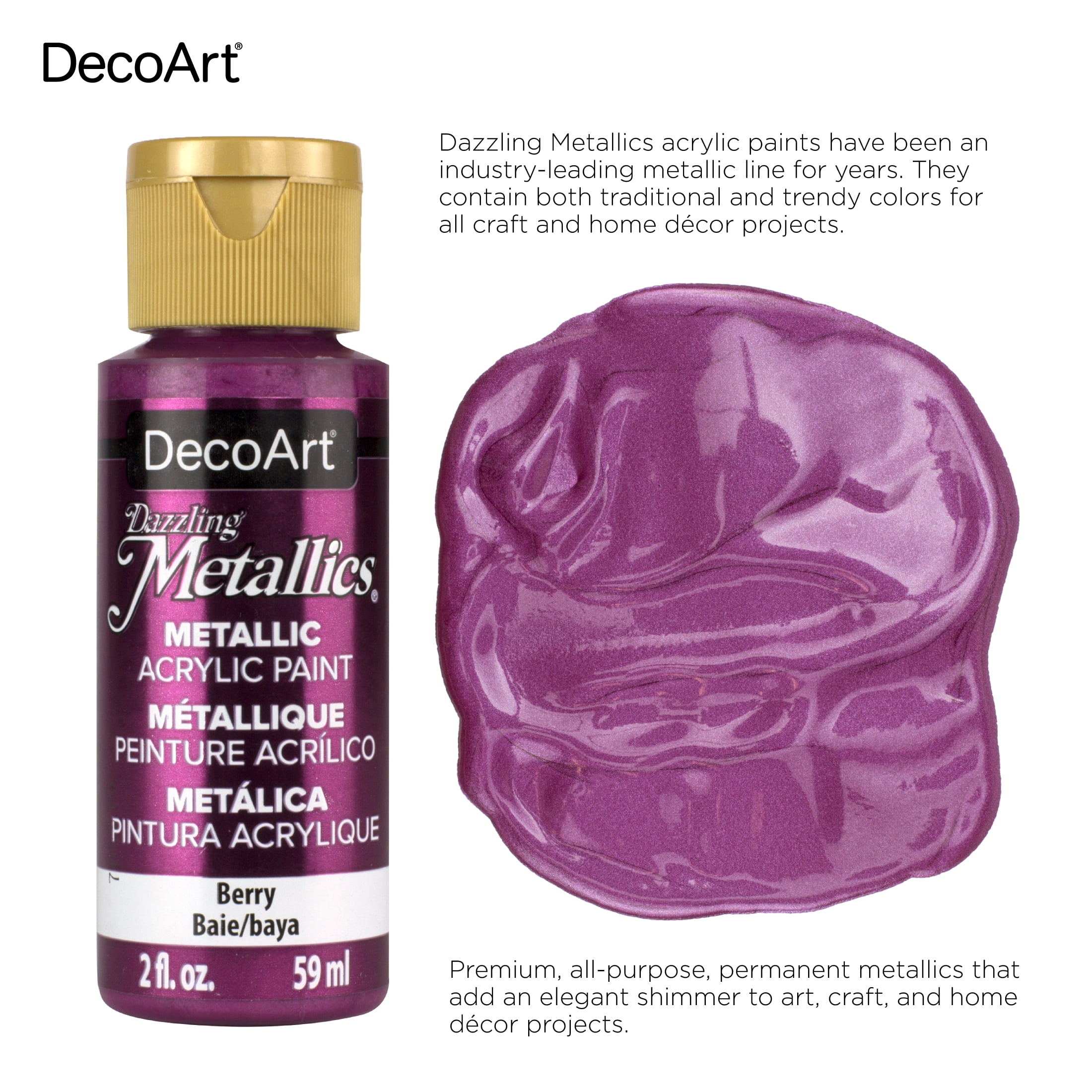 DecoArt Dazzling Metallics - 2 Ounce 4 Pack Glorious Gold Acrylic Paint Set  Gold Metallic Acrylic Paint Art Supplies- Art Projects, Home Decor- E-book