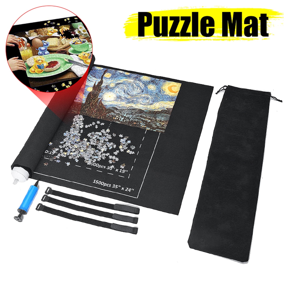 Kids Jigsaw Felt Storage Mat Roll Up Puzzle Game Blanket For Up To 1500 Pieces
