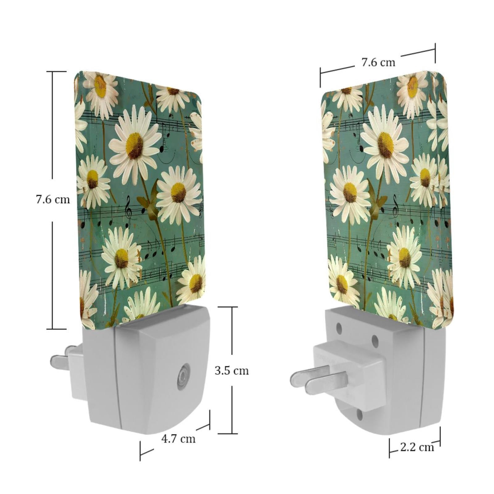 PhooArto Vintage Daisy Music Notes Pattern Plug in LED Night Light Auto Sensor Dusk to Dawn Decorative Night for Bedroom, Bathroom, Kitchen, Hallway, Stairs, Baby's Room, Energy Saving