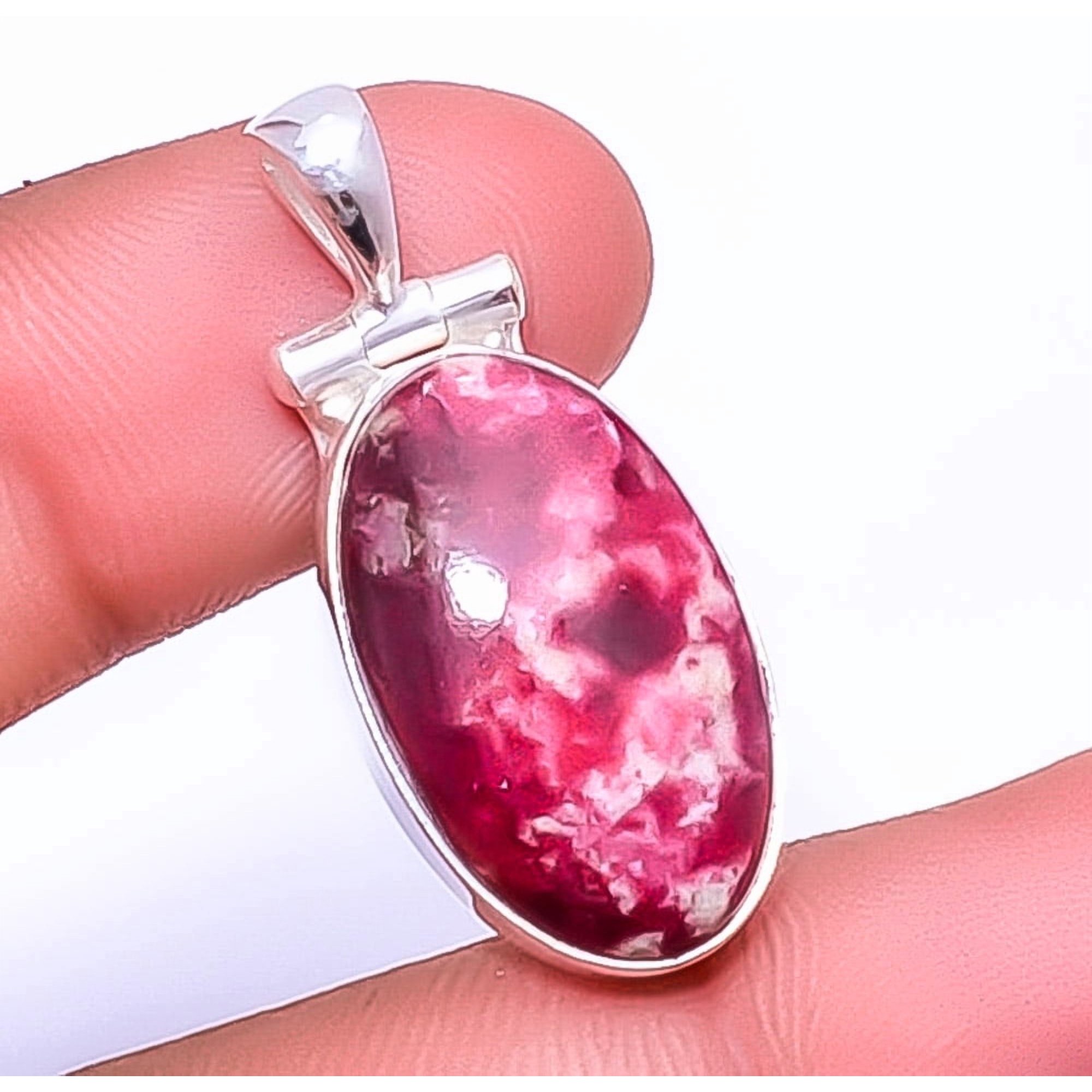 Pink Thulite - Norway Gemstone 925 Sterling Silver Pendant 1.37" P_9210_55_55, Christmas Gift, Gemstone Silver Jewelry, Thulite Pendant, New Year Sale
