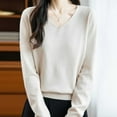 thumbnail image 4 of BLVB Chandails Confortables pour Femmes Col en V Manches Longues Hauts Mode Léger Chandail Vêtements Tendance Tenues d'Automne, 4 of 5