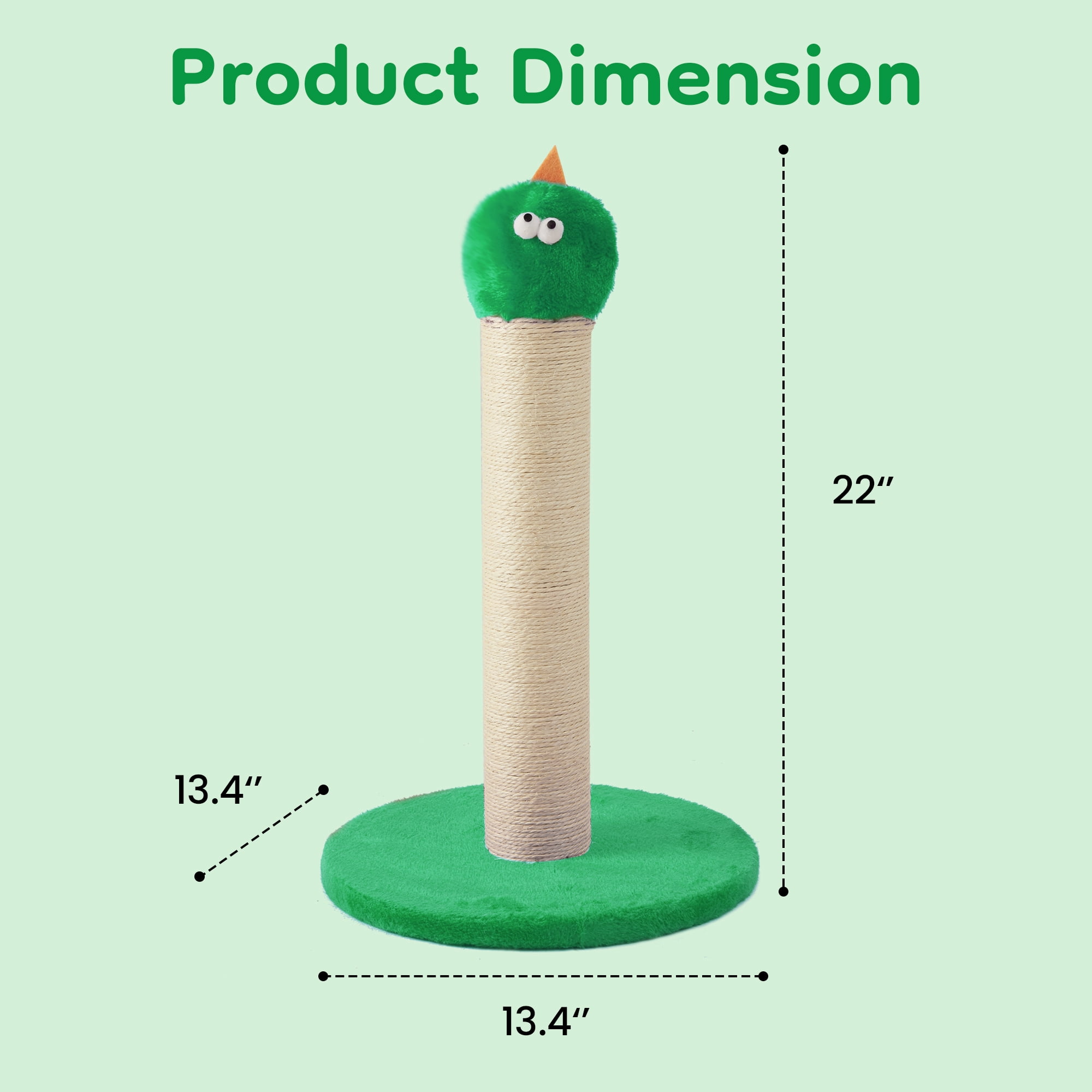 May in Color 22-Inch Cat Scratching Post , Durable Sisal Scratch Post for Indoor Cats, Monster-Shaped Cat Scratcher for Kittens & Large Cats, Green