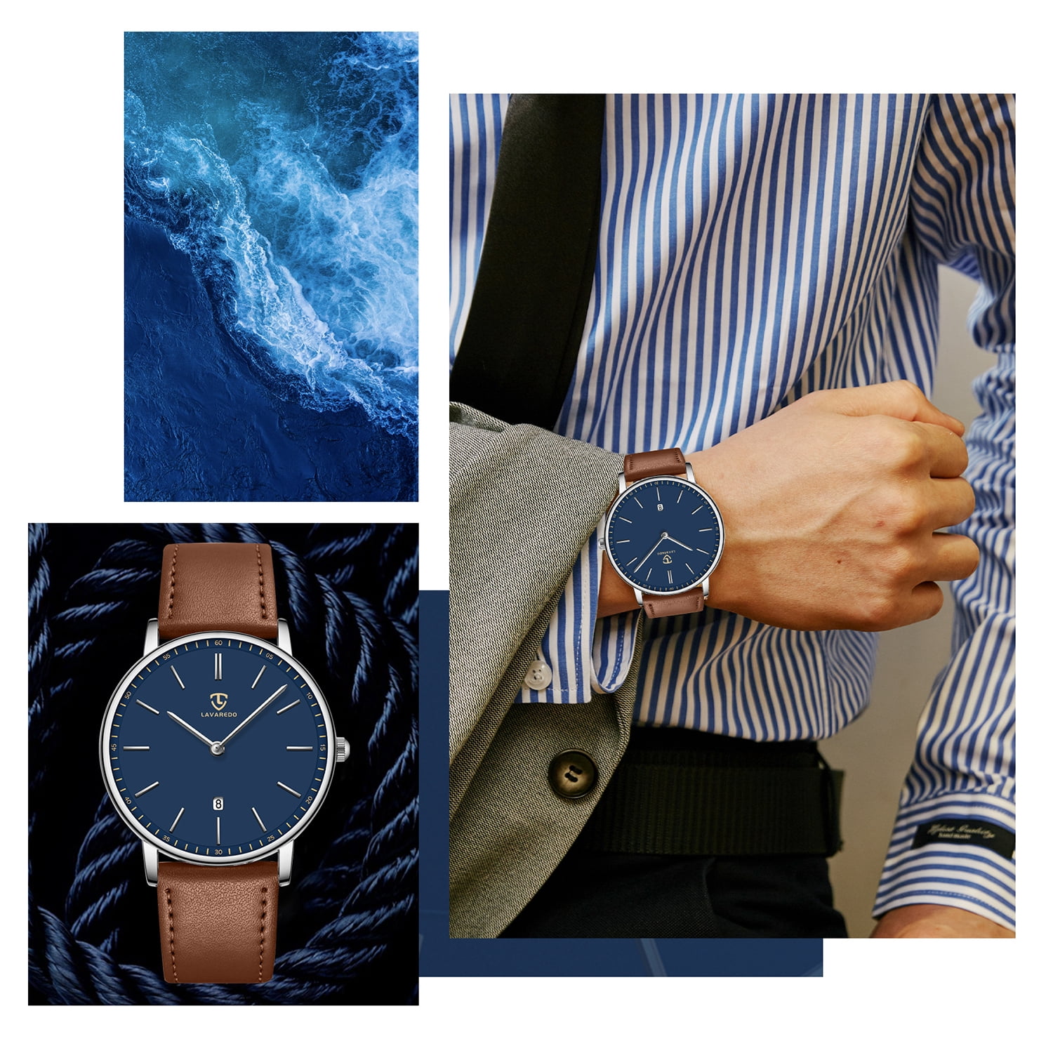 A ALPS Mens Watches Fashion Quartz Men's Watches Ultra Thin Minimalist Wristwatches with Leather Strap Gift for Man Father's Day Gifts