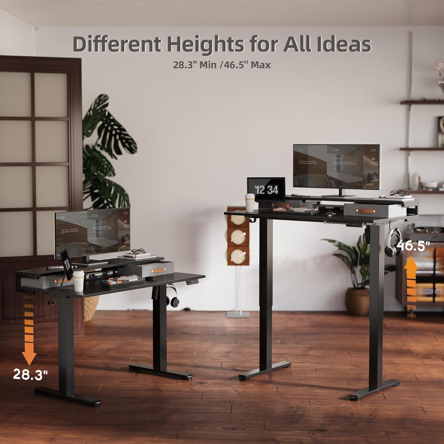 Claiks Electric Standing Desk with 2 Drawers, Adjustable Standing Desks with Storage, Height Adjustable Stand up Desk for Home Office with 2 Hooks,55 Inch Black