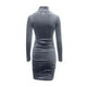 thumbnail image 5 of Moda mujer casual manga larga sólido damas retro terciopelo dorado medio cuello alto vestido delgado Fridja NMB846, 5 of 6