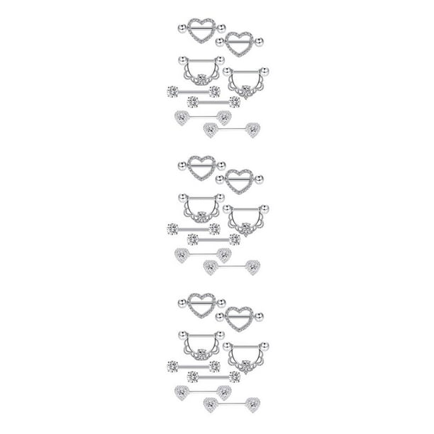 Minnieouse 8 piezas de anillos de pezones con barra de acero inoxidable hermosos senos femeninos sexy Stud decoración de senos para niña plata Type1 NO1