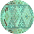 thumbnail image 1 of Ahgly Company Indoor Round Southwestern Turquoise Blue Country Area Rugs, 3' Round, 1 of 4