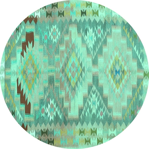 Ahgly Company Indoor Round Southwestern Turquoise Blue Country Area Rugs, 3' Round