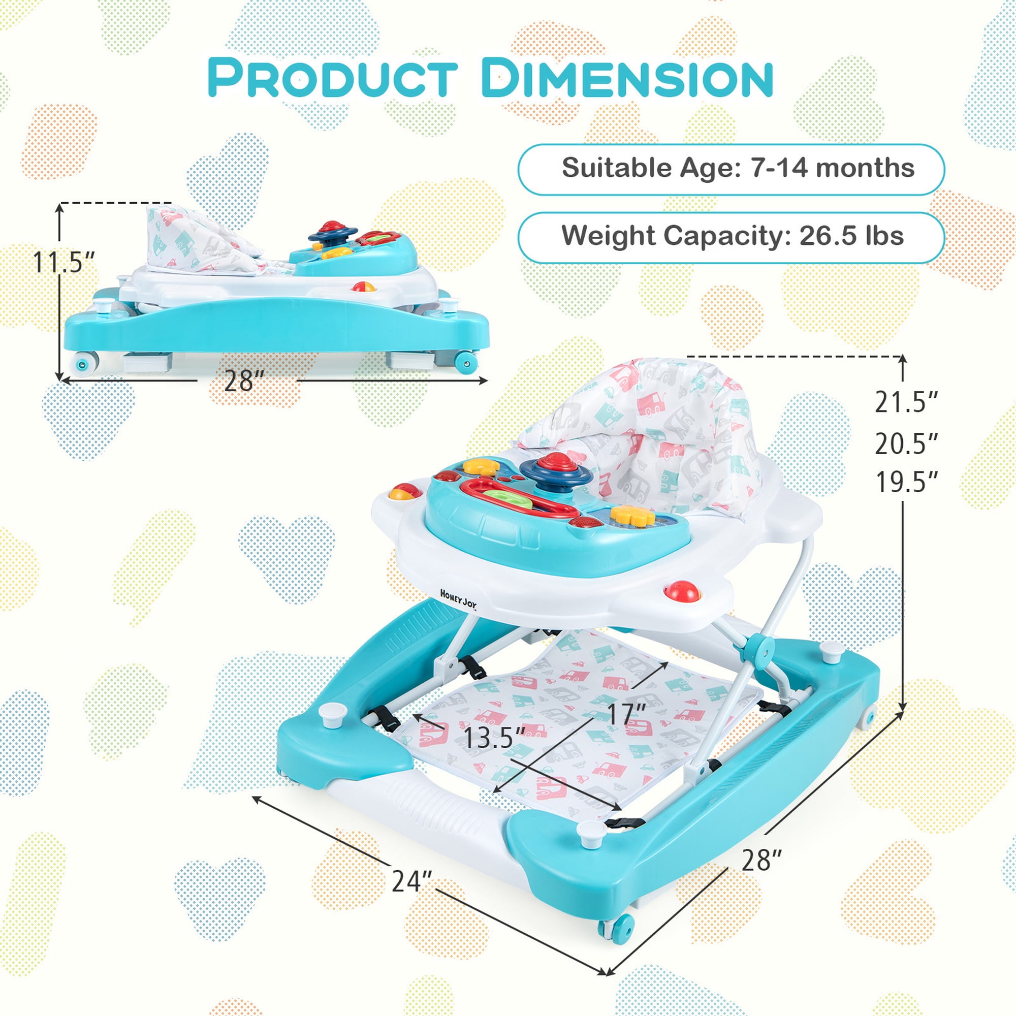 Costway 6 in 1 Baby Walker Adjustable Walker & Activity Center with Music 6-14 Months Green
