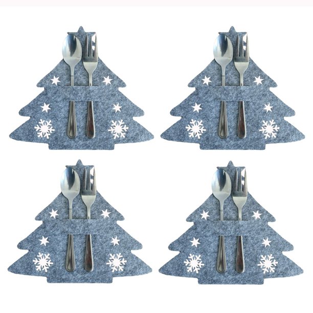 4 piezas de soporte para cuchillos y tenedores de Navidad, bolsa para cubiertos, organizador de vajilla, decoraciones, Papá Noel, copo de nieve, árbol de Navidad, suministros para fiestas
