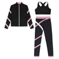 thumbnail image 3 of TiaoBug Kids Girls 3Pcs Sports Outfit Crop Top with Athletic Leggings Zipper Jacket Tracksuit Gym Set Black&Pink 16, 3 of 5
