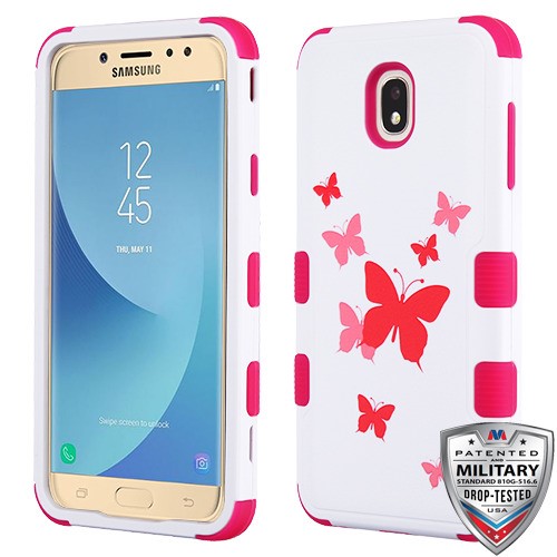 image of Mybat Tuff Hybrid Protector Cover Military-grade Certified For Samsung J737P Galaxy J7 2018 - Butterfly Dancing Hot Pink