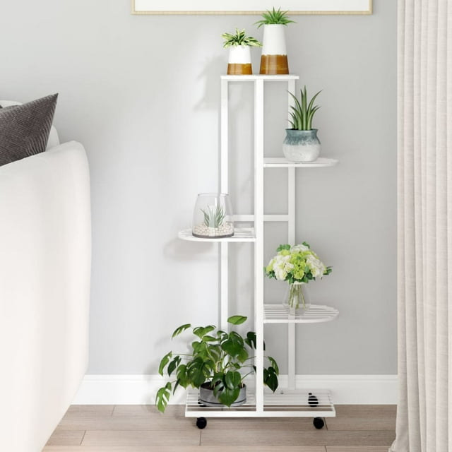 vidaXL Présentoir à Fleurs à 5 Niveaux avec Roulettes 44x23x100 cm Fer Blanc