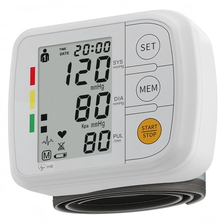 Automatic Wrist Blood Pressure Monitor, Large LCD Display with Adjustable Cuff, Portable BP Machine for Home & Travel Use