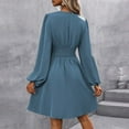thumbnail image 4 of WTOBBY Women's Fashionable Solid Color V-Neck Long Sleeve Pleated Versatile Dress Lantern Sleeve Detail for Unique Style Flowy Pleats for Movement Wardrobe Essential,Blue XL, 4 of 8