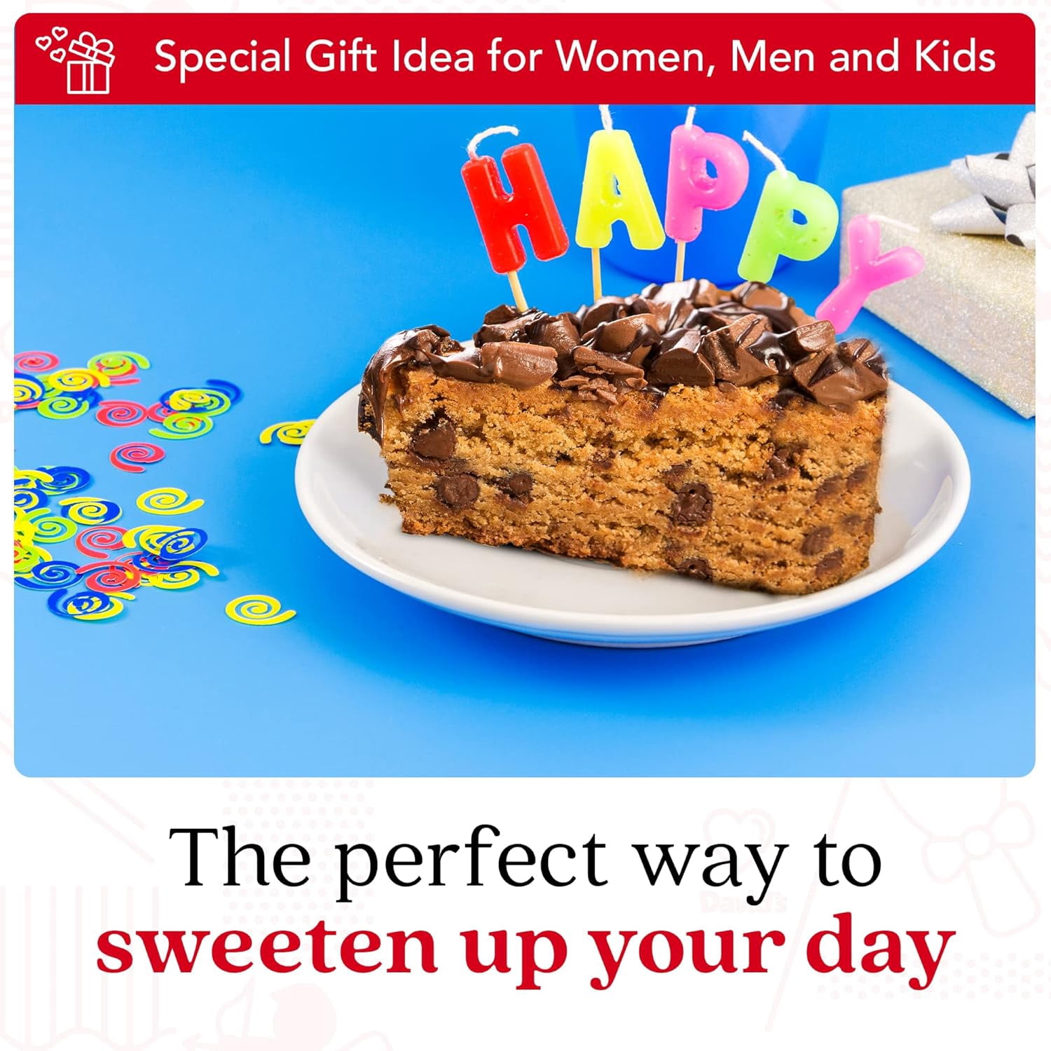 David’s Cookies 10" Chocolate Chip Deep Dish Cookie Pie, Pre-Sliced Birthday Cake, 14 Servings