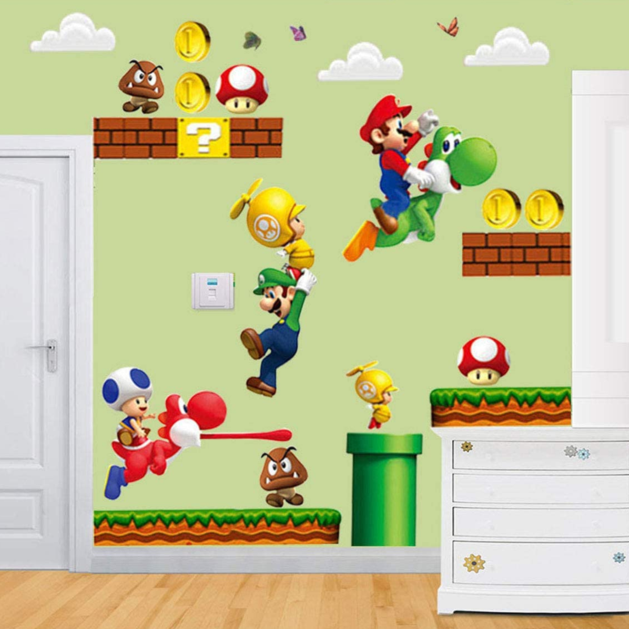 Wassery Super Mario Bros Kids Removable Wall Decals