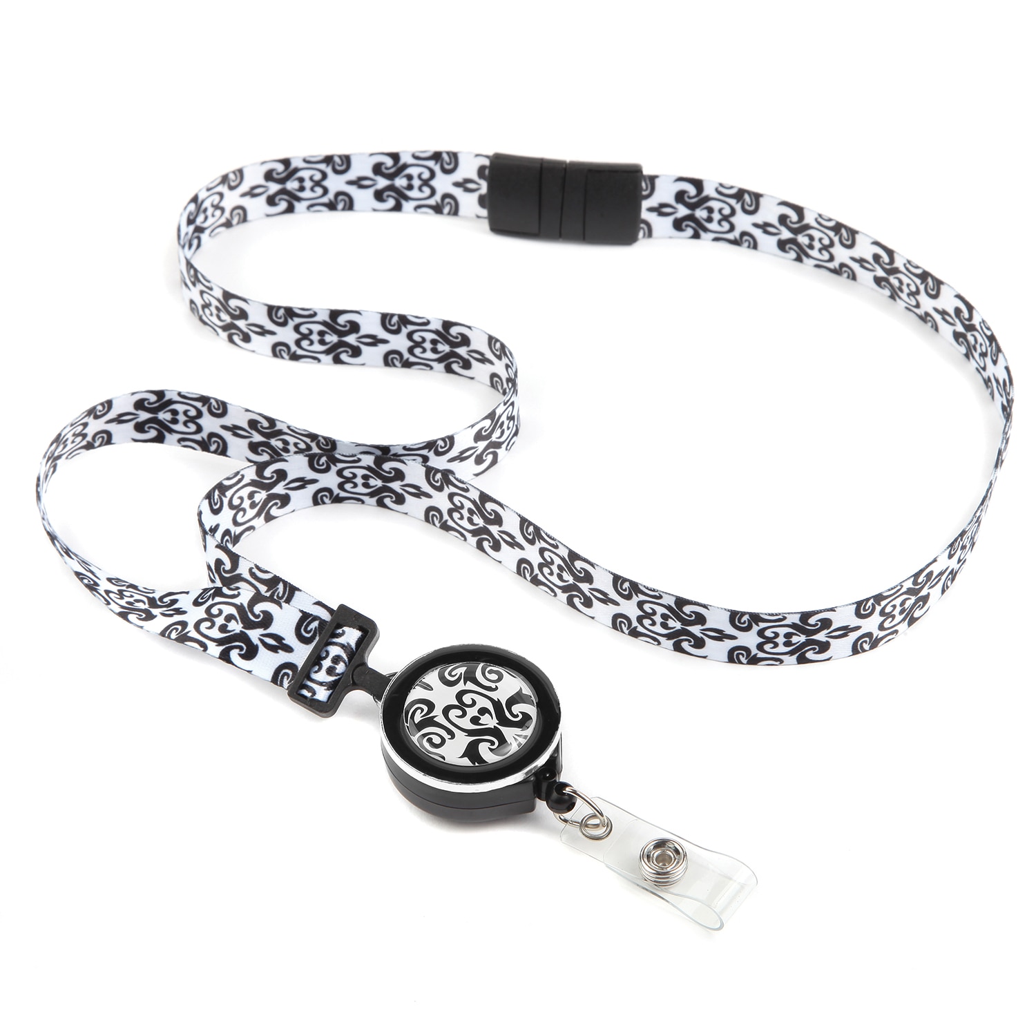 ID Avenue Imperial Black and White Damask Ribbon Lanyard with