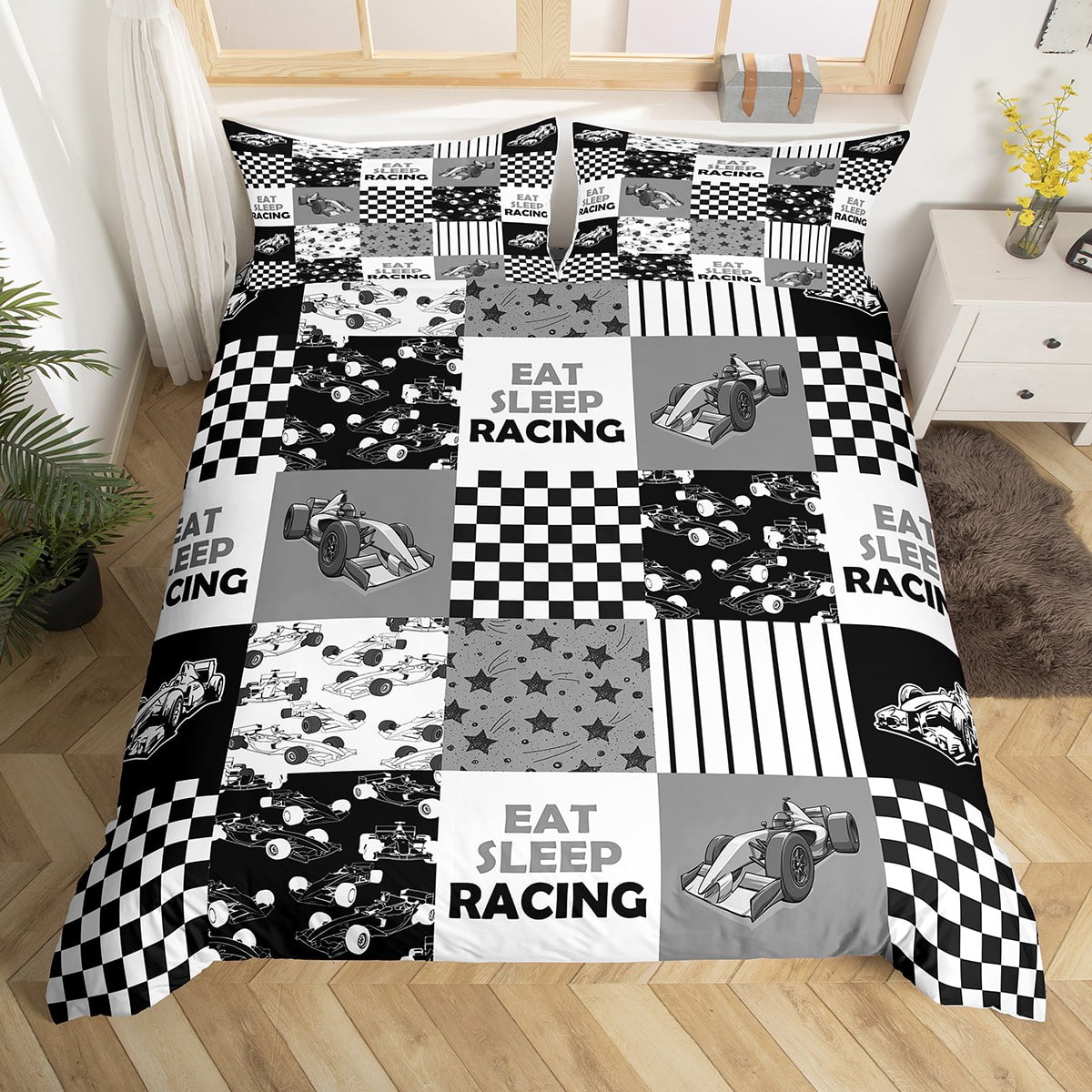 YST Race Car Comforter Cover Full Size, Extreme Sports Bedding Set for