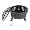 thumbnail image 4 of Fire Pit for Outside, 26" Outdoor Round Metal Fire Pit, Wood Burning BBQ Grill Fire Pit Bowl with Spark Screen, Poker, Backyard Patio Garden Bonfire Fire Pit for Camping, Heating, Picnic, L6240, 4 of 10