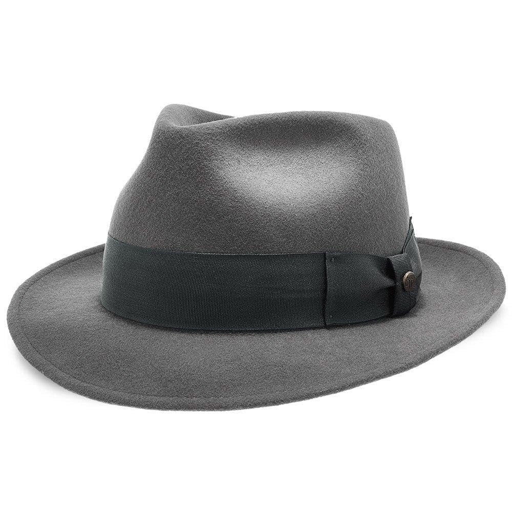 Walrus Hats Compass Grey  Diamond Crown Fedora – 100% Australian Wool Felt Hat with Grosgrain Band & Walrus Logo Pin – Stylish Unisex Fedora