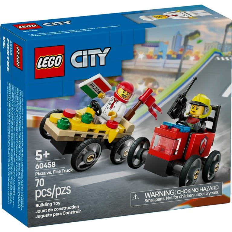 LEGO City Pizza vs. Fire Truck Race Car Pack, 70-piece, Multicolor