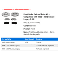 thumbnail image 2 of Front Brake Pad and Rotor Kit - Compatible with 2006 - 2012 Subaru Legacy 3.0 R 2007 2008 2009 2010 2011, 2 of 2