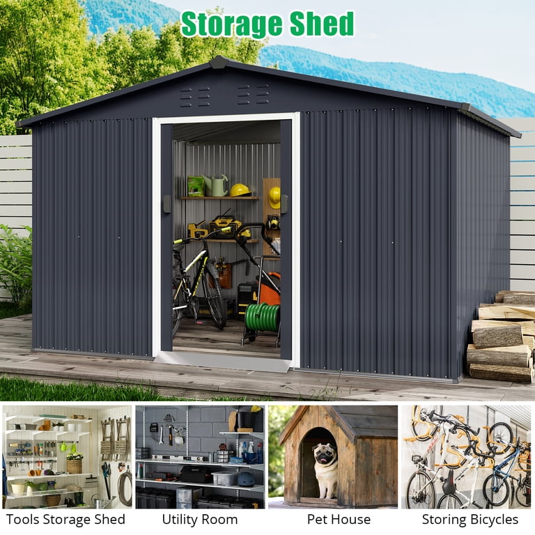 Garvee Outdoor Storage Shed, 8x12ft Large Metal Garden Shed with