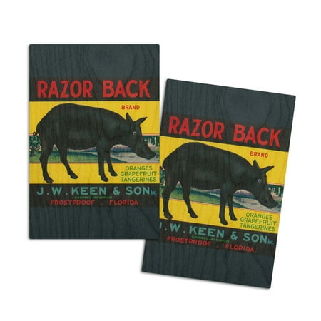 

Frostproof Florida Razor Back Brand Citrus Label (4x6 Birch Wood Postcards 2-Pack Stationary Rustic Home Wall Decor)