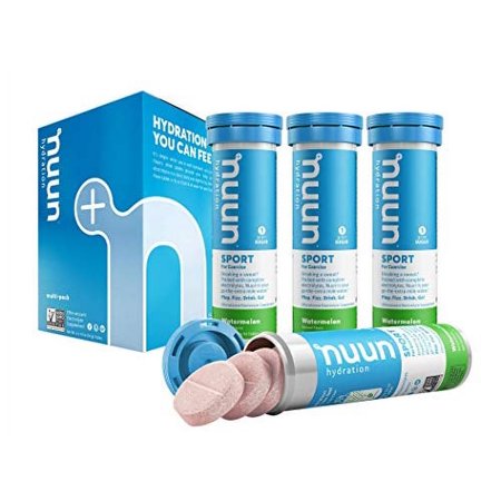 Nuun Sport Electrolyte Tablets with Magnesium, Calcium, Potassium, Chloride & Sodium, Gluten Free & Vegan, Watermelon, 4 Pack (40 Servings Total)