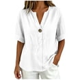 thumbnail image 2 of MAFYTYTPR Women's Notched V-Neck Button Detail Roll Cuff Short Sleeve Blouses Spring Summer Solid Color Loose Casual Tops for Everyday Wear 1PC S-XXL, 2 of 8