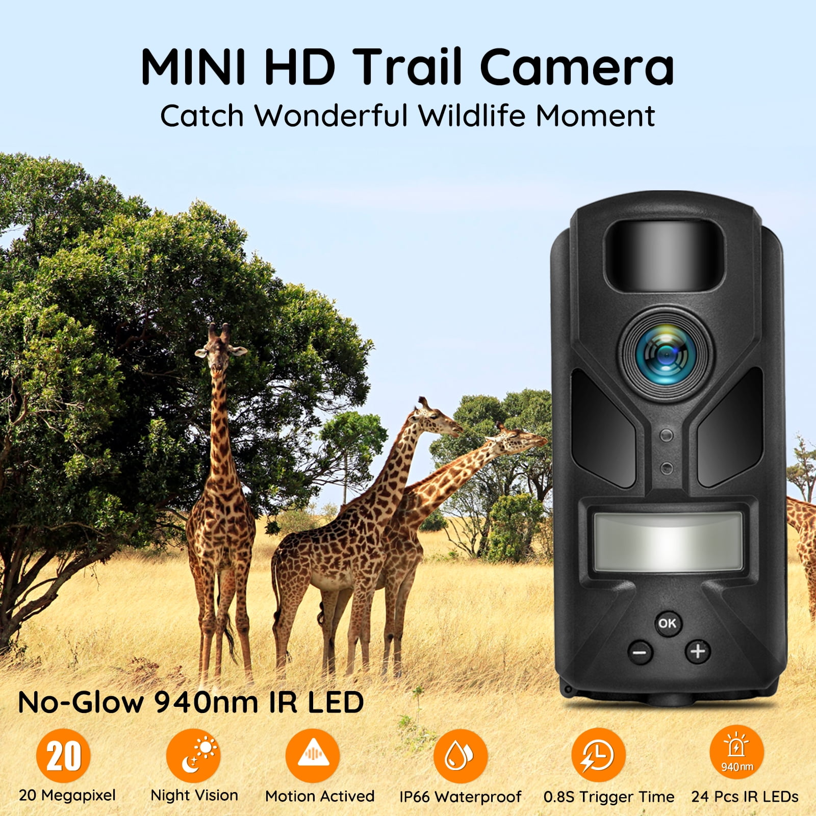 20MP Mini Trail Camera,1080P Hunting Trail Camera with No Glow 940nm Night Vision Motion Activated IP66 Waterproof,80ft Illumination Range Hunting Game Cam for Wildlife Monitoring