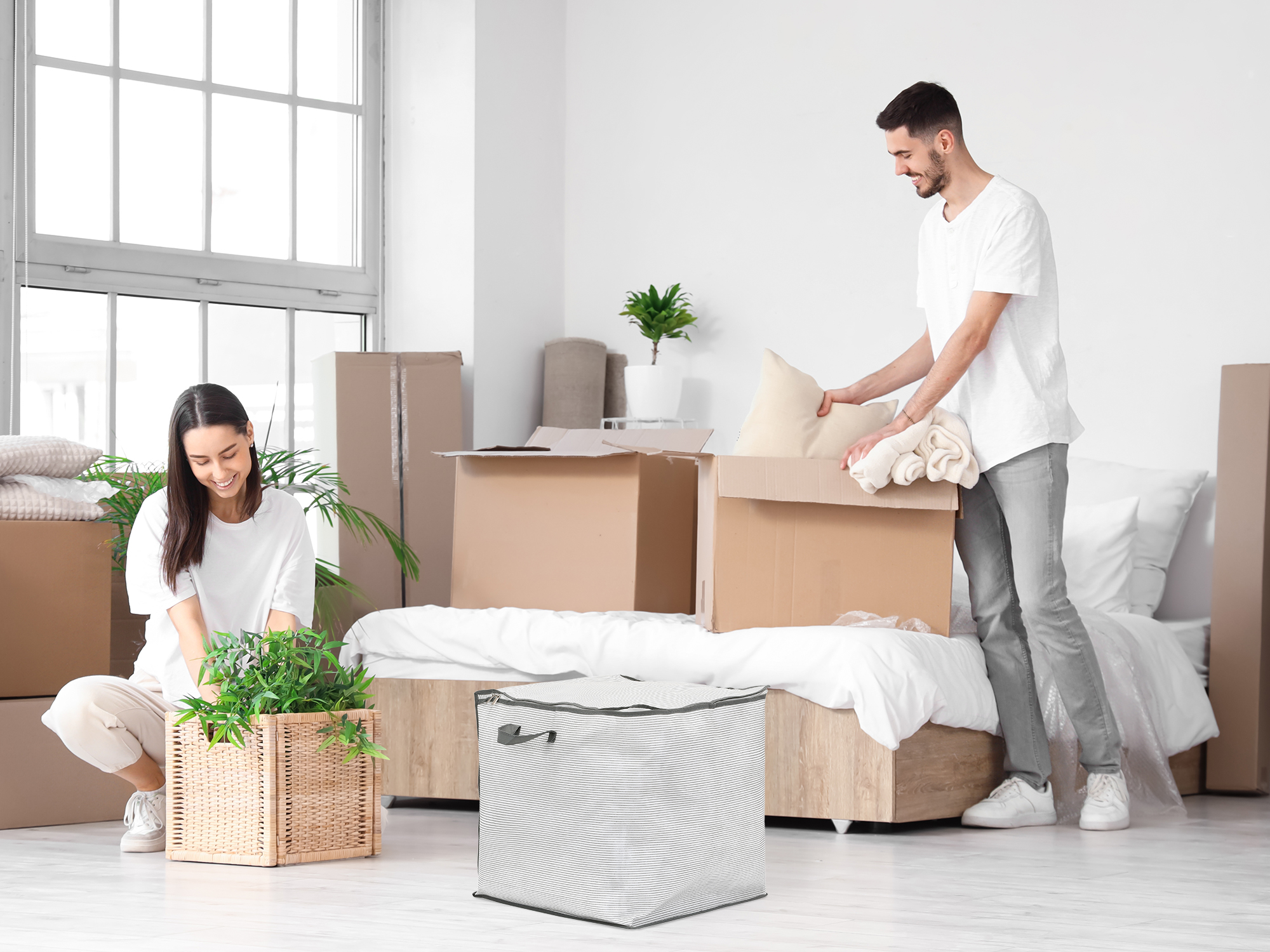 Unique Bargains 1 Pack Clothes Storage Bags Moving Bags Stripe 19*17*19in