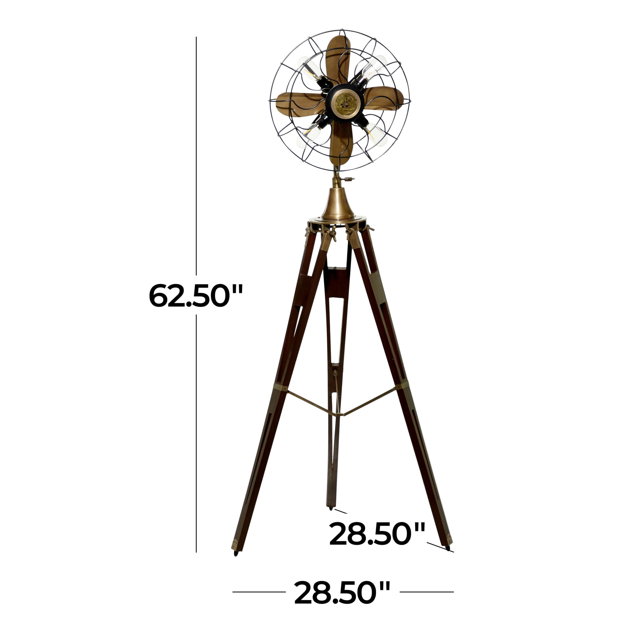 DecMode 63" 4 Light Vintage Fan Brown Floor Lamp with Black Metal Shade