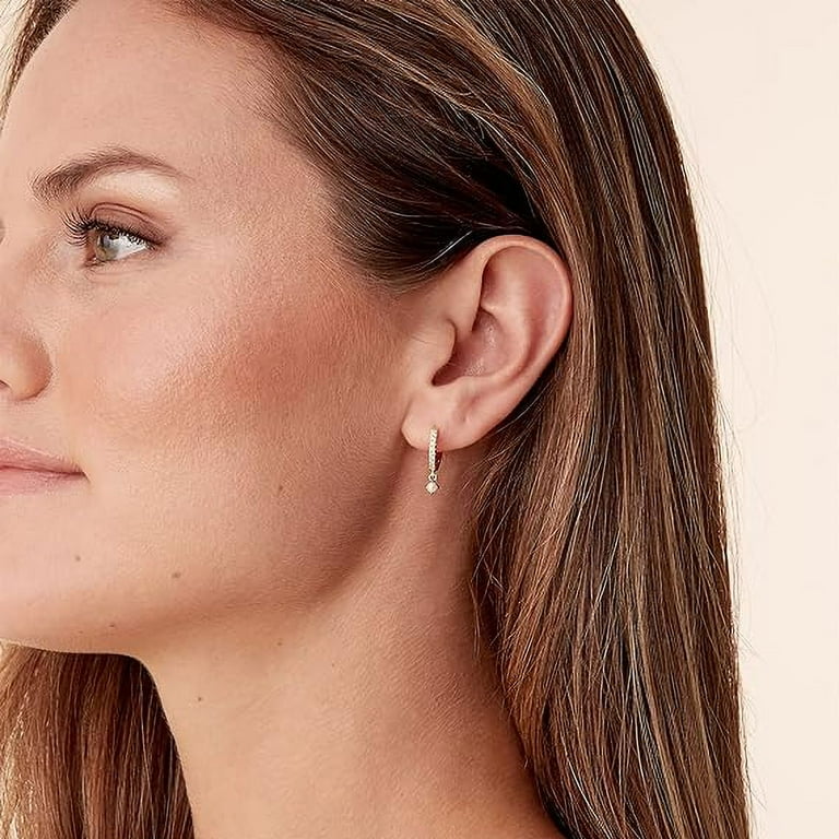 PAVOI 14K Gold Plated 925 Sterling Silver Post Huggie with Dangle