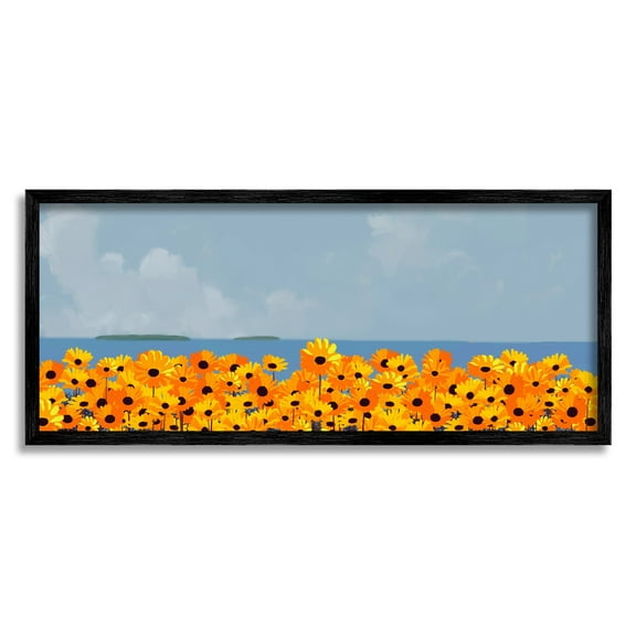 Stupell Industries Yellow Daisies by Sea Botanical & Floral Painting Black Framed Art Print Wall Art, 24 x 10