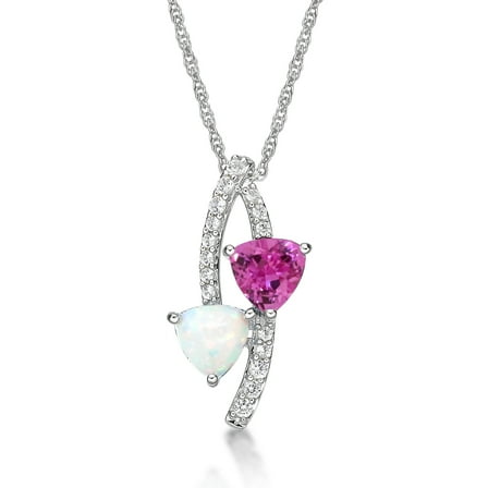 Brilliance Fine Jewelry 925 Sterling Silver Created Opal, Created Pink Sapphire and Created White Sapphire Bypass Pendant with Chain, 18" Chain