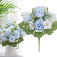 thumbnail image 2 of Beauos Sky Blue Realistic Artificial Peony Flowers Faux Silk Bouquet for Cemetery Memorial Vase Home Table Centerpiece Decor (1Pcs, 12X2In), 2 of 9