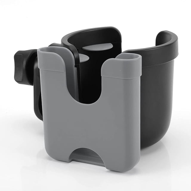 Portavasos con soporte para teléfono, portavasos para bicicleta, soporte universal para teléfono 2 en 1 para cochecito, bicicleta, silla de ruedas, andador, scooter, gris JM