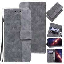 Wallet Phone Case Cover Compatible with iPhone 13, Vintage for Men Business Embossed PU Leather Flip Protective Case with Wrist Strap Kickstand for Apple iPhone 13 6.1 inch,Gray