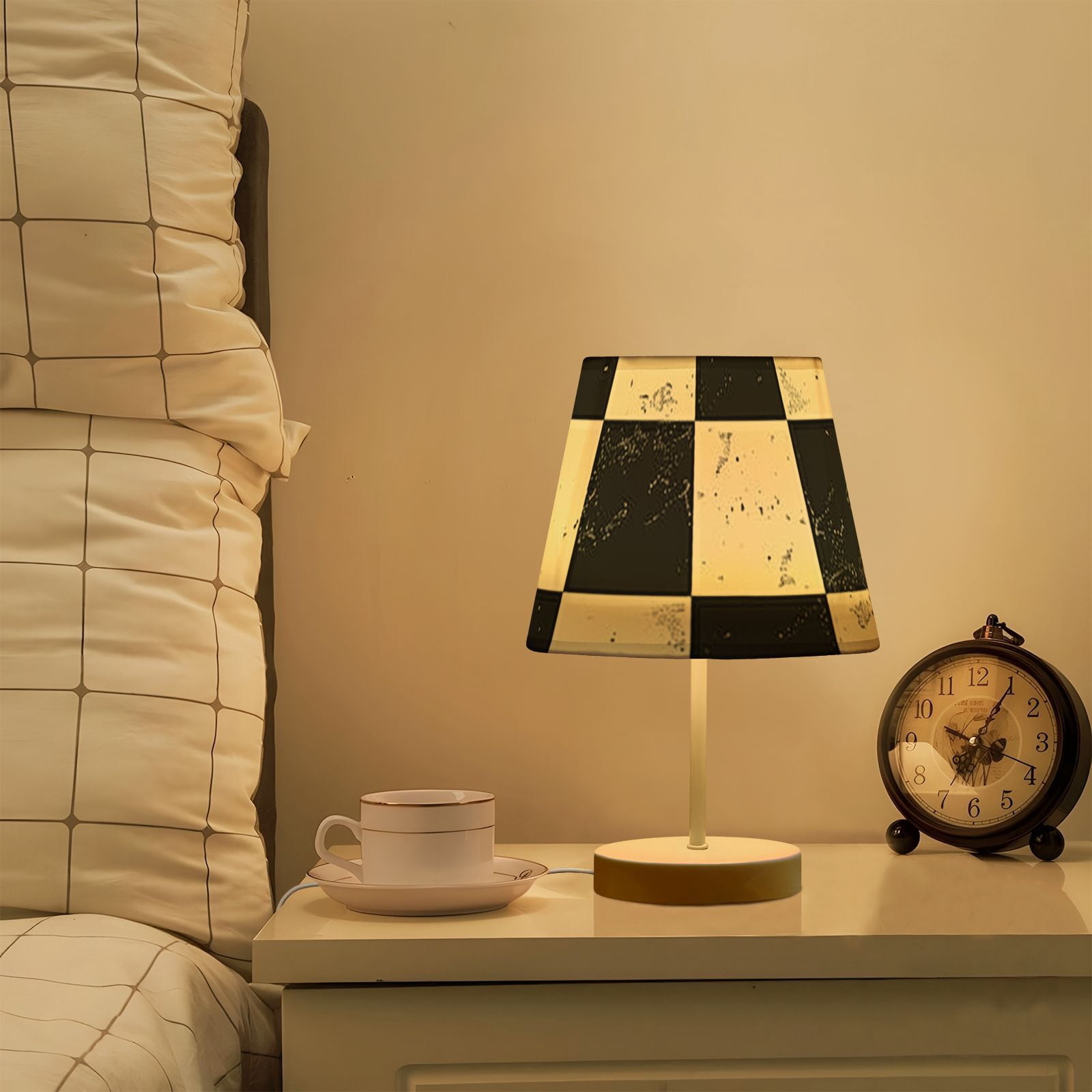 Checkerboard Pattern Desk Lamp 3 Color Modes LED Table Lamp Nightstand Reading Light for Bedroom Living Room