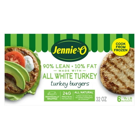 JENNIE-O All White Turkey Burgers, All-Natural *Minimally processed, no artificial ingredients, Frozen, 2 lb Cardboard Package (6 Burgers)