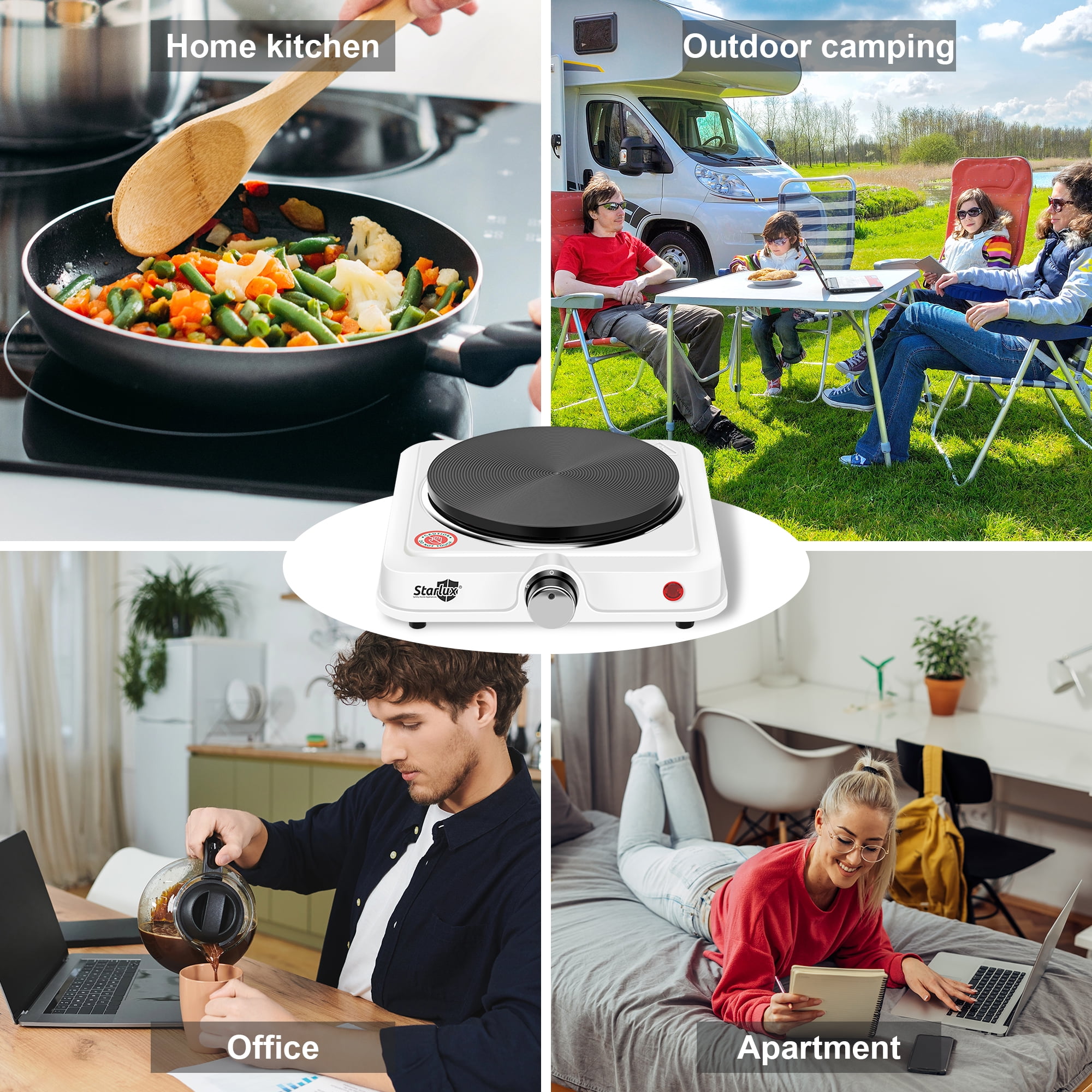 AGUDAN Compact and Portable Countertop Burner, Temperature Controls for Small Kitchens (White)