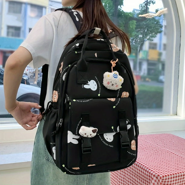 Mochila Para Portatil De Estilo Coreano Kawaii Mochila De Viaje Con Patron De Conejito Mochila De Regreso A La Escuela Para Estudiantes