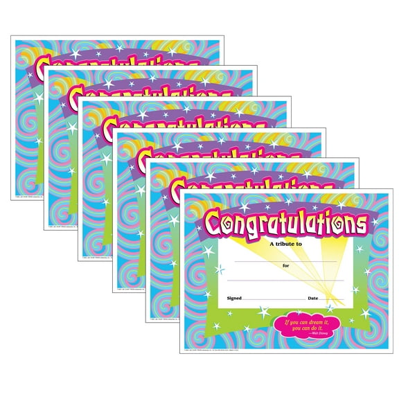 TREND Congratulations/Swirls Colorful Classics Certificates, 30 Per Pack, 6 Packs
