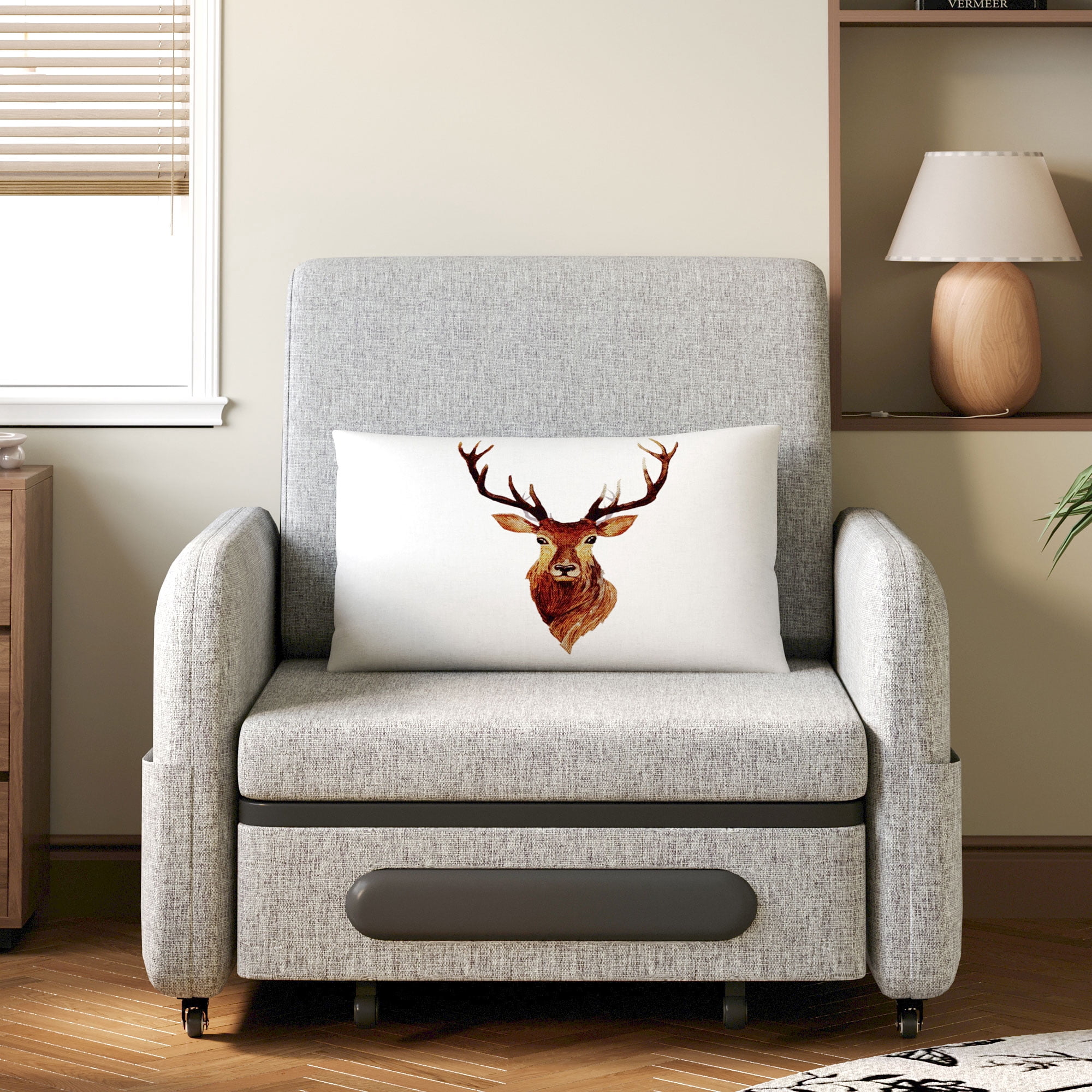 NessCarsti Living Room & Apartment Gray & White Sofa Bed - Extendable Design with Storage Trundle, Convertible Futon